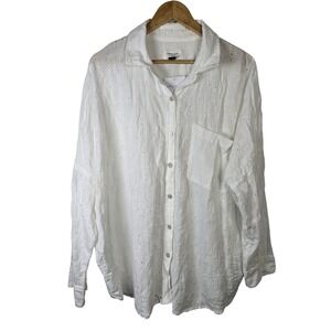 American Eagle Oversized Eyelet Button Down Shirt Womens Size L White